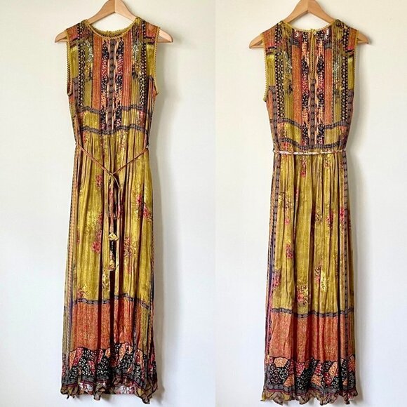 SOLD Anthropologie Citron Maxi Dress Bhanuni by Jyoti  with Tassels, Size XS - Picture 7 of 16